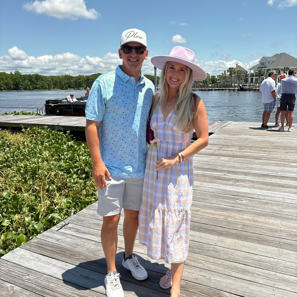 Pastel Plaid Maxi Dress and Blue Patterned Shirt